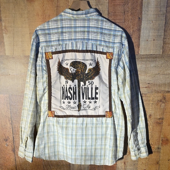 Upcycled Other - Upcycled Men's Nashville Music City Casual Button Down Shirt - Plaid Unisex